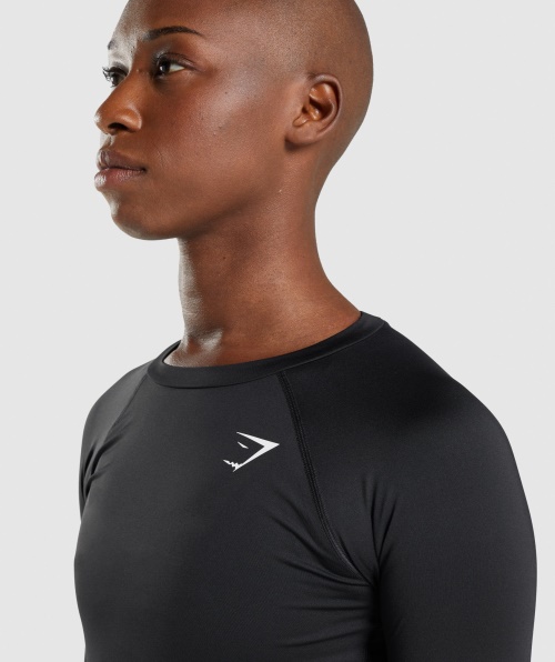 Camisola De Treino De Base De Treino Gymshark Top De Manga Comprida Preta