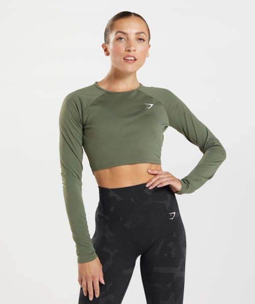 Gymshark Training Top Cropped De Manga Longa Core Verde-oliva