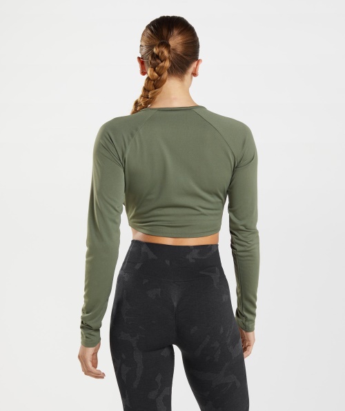 Gymshark Training Top Cropped De Manga Longa Core Verde-oliva
