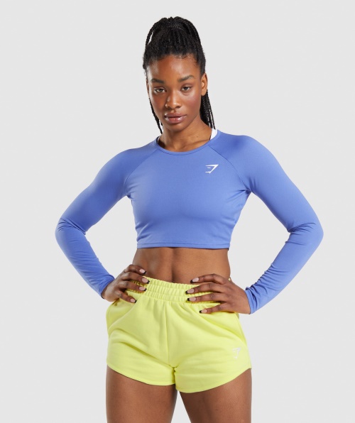 Gymshark Training Crop Top Cropped Azul De Manga Comprida