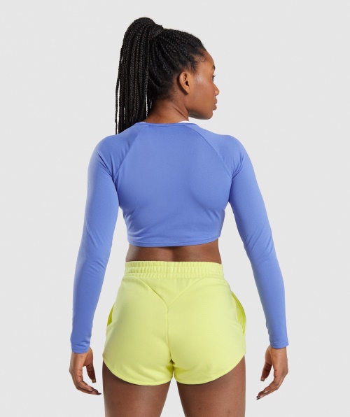 Gymshark Training Crop Top Cropped Azul De Manga Comprida