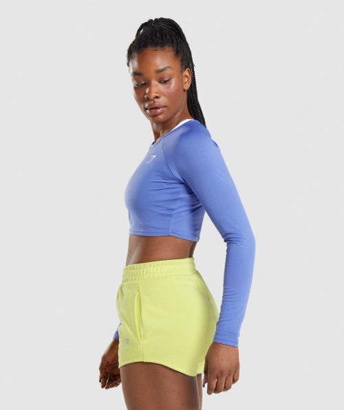 Gymshark Training Crop Top Cropped Azul De Manga Comprida