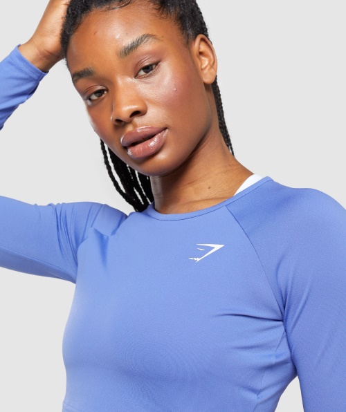 Gymshark Training Crop Top Cropped Azul De Manga Comprida