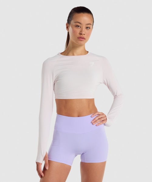 Creme Crop Top De Manga Comprida De Treino Gymshark