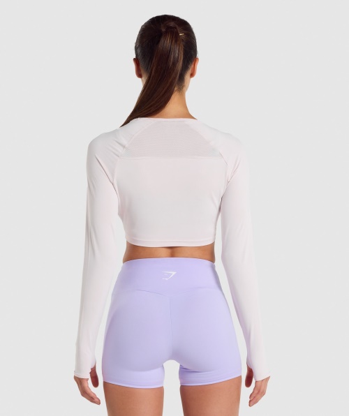 Creme Crop Top De Manga Comprida De Treino Gymshark