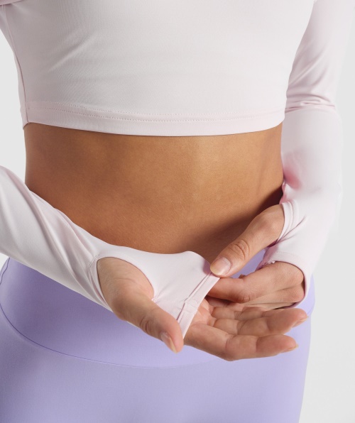 Creme Crop Top De Manga Comprida De Treino Gymshark