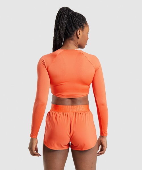 Gymshark Top Cropped Manga Longa Manga Longa Mamão Laranja