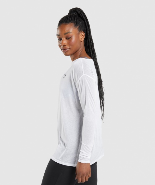Gymshark Treino Camiseta Manga Longa Feminina Branca