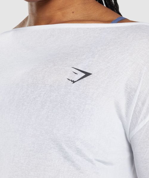 Gymshark Treino Camiseta Manga Longa Feminina Branca