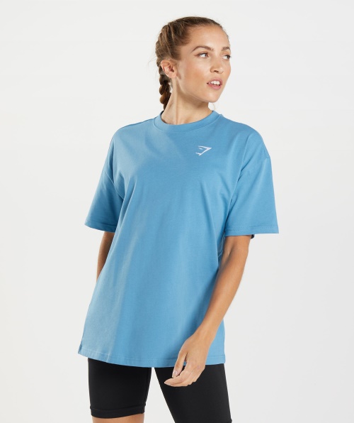 Camiseta Gymshark Treinamento Oversized Azul Litoral