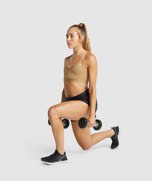 Sutiã Esportivo Com Decote Em V Gymshark Marrom Claro