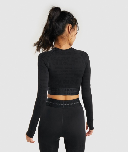 Top Cropped De Manga Longa Gymshark Vision Preto