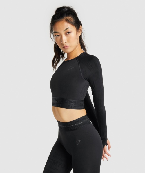 Top Cropped De Manga Longa Gymshark Vision Preto