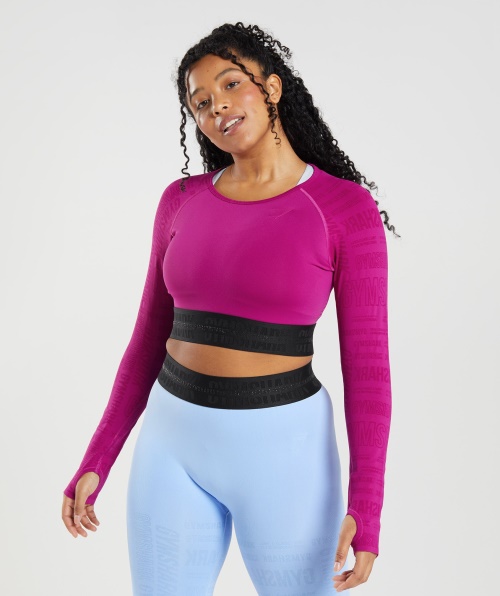 Gymshark Vision Cropped Manga Longa Dragão Rosa