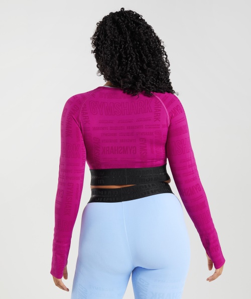 Gymshark Vision Cropped Manga Longa Dragão Rosa