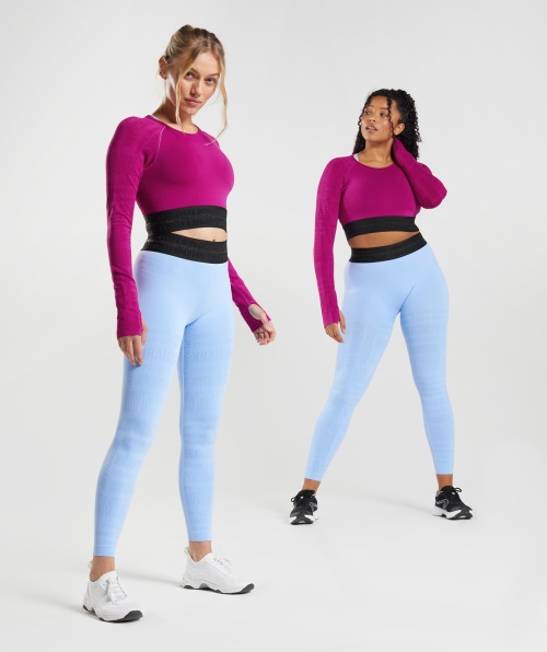 Gymshark Vision Cropped Manga Longa Dragão Rosa