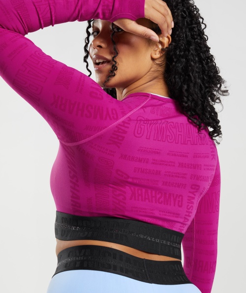Gymshark Vision Cropped Manga Longa Dragão Rosa