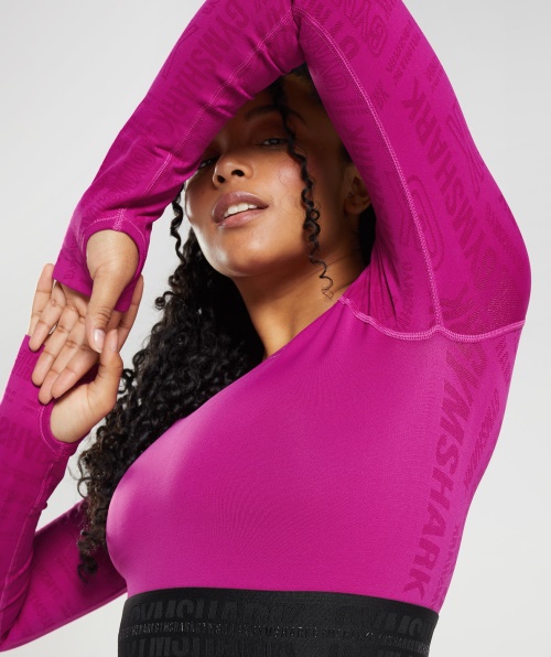 Gymshark Vision Cropped Manga Longa Dragão Rosa