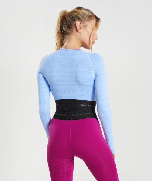 Top Cropped De Manga Longa Gymshark Vision Azul Pedra Da Lua