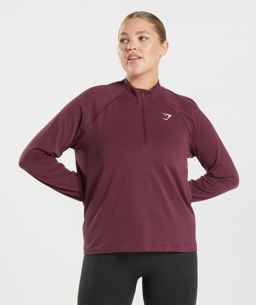 Gymshark Vital Seamless 2.0 1/2 Zip Pullover Marrom Marl Cozido