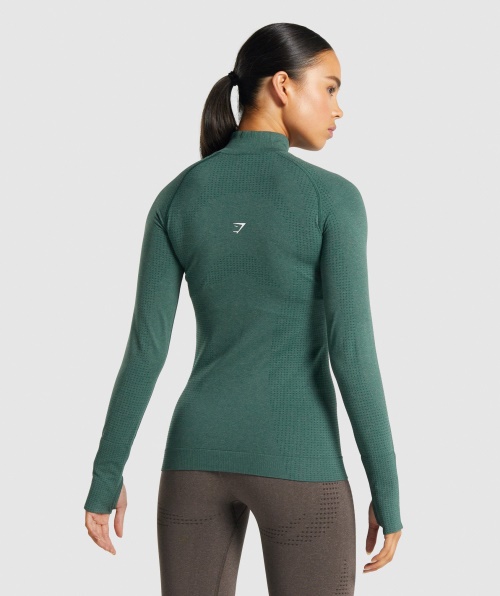 Gymshark Vital Seamless 2.0 1/2 Zip Pullover Verde Escuro Marl