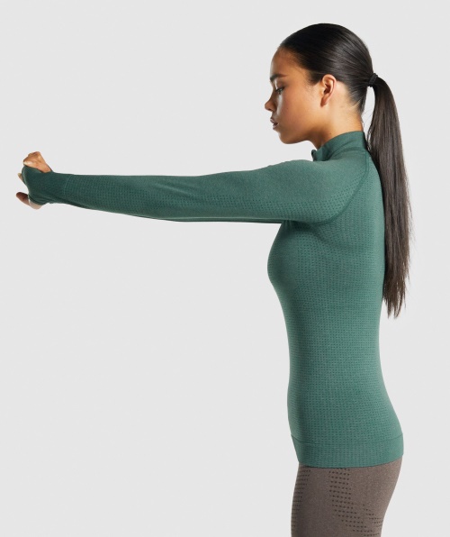 Gymshark Vital Seamless 2.0 1/2 Zip Pullover Verde Escuro Marl