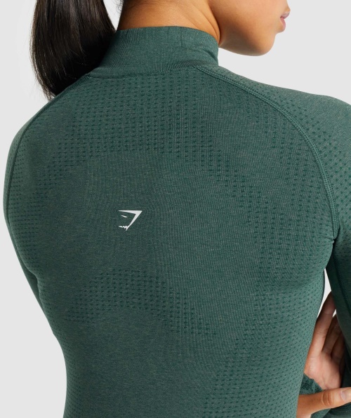 Gymshark Vital Seamless 2.0 1/2 Zip Pullover Verde Escuro Marl