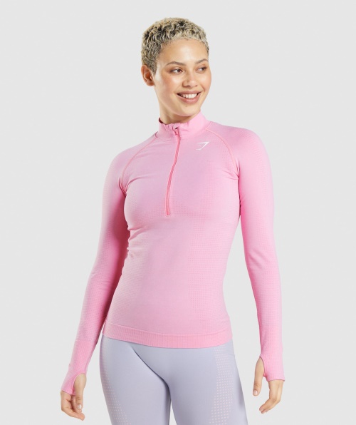 Gymshark Vital Seamless 2.0 1/2 Zip Pullover Sorbet Pink Marl