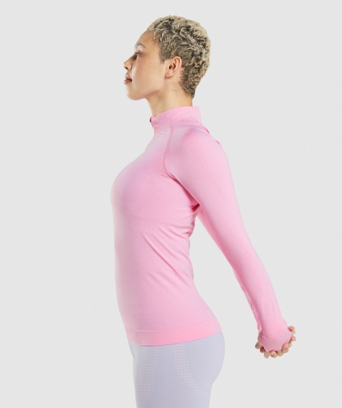 Gymshark Vital Seamless 2.0 1/2 Zip Pullover Sorbet Pink Marl