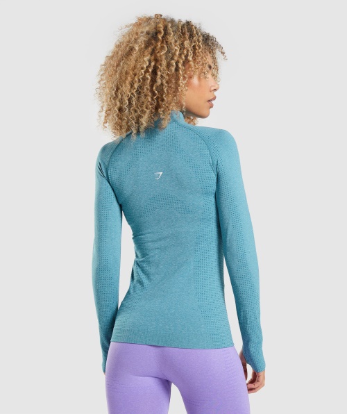 Gymshark Vital Seamless 2.0 1/2 Zip Pullover Tahoe Teal Marl