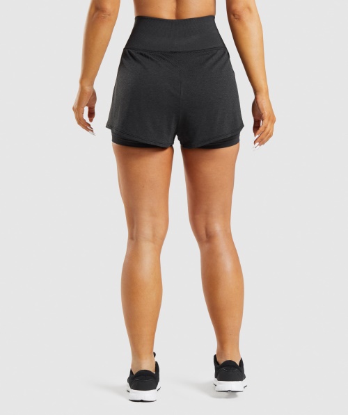 Calções Gymshark Vital Seamless 2.0 2 Em 1 Black Marl