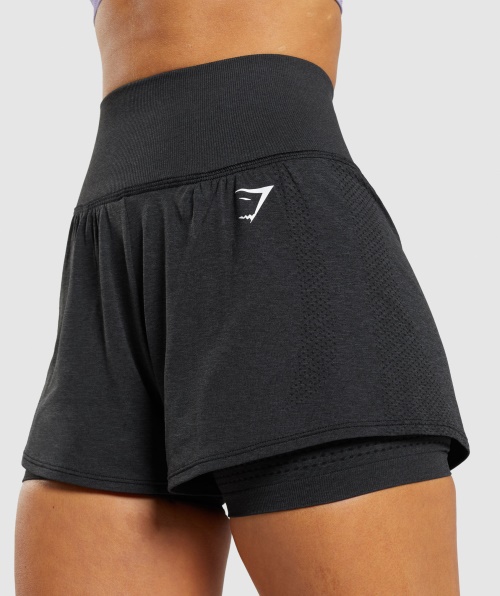 Calções Gymshark Vital Seamless 2.0 2 Em 1 Black Marl
