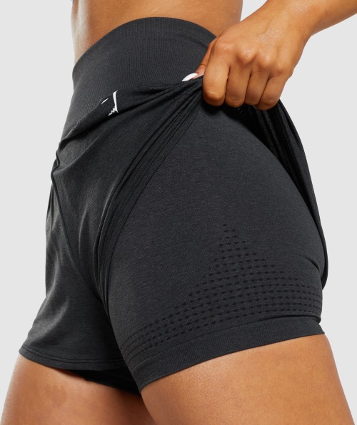 Calções Gymshark Vital Seamless 2.0 2 Em 1 Black Marl