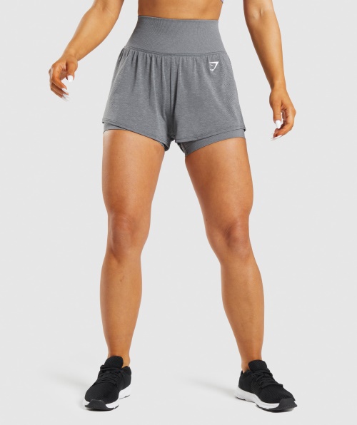 Shorts Gymshark Vital Seamless 2.0 2 Em 1 Esfumado Cinza Marl