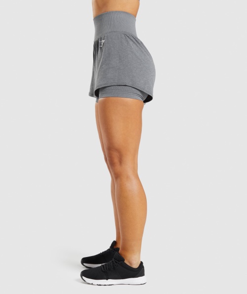 Shorts Gymshark Vital Seamless 2.0 2 Em 1 Esfumado Cinza Marl