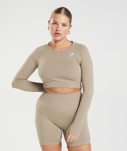 Gymshark Vital Seamless 2.0 Crop Top Vanilla Brown Marl