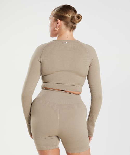 Gymshark Vital Seamless 2.0 Crop Top Vanilla Brown Marl