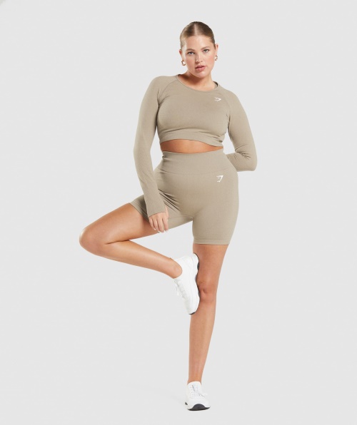 Gymshark Vital Seamless 2.0 Crop Top Vanilla Brown Marl
