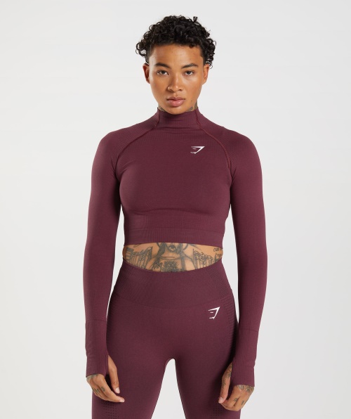 Gymshark Vital Seamless 2.0 Top Midi De Gola Alta Cozida Marrom Marl