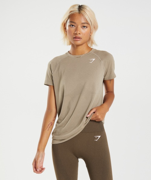Gymshark Vital Seamless 2.0 Leve T-shirt Baunilha Marrom Marl