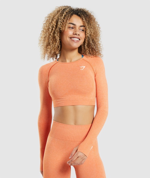 Gymshark Vital Seamless 2.0 Cropped Manga Longa Damasco Laranja Marl