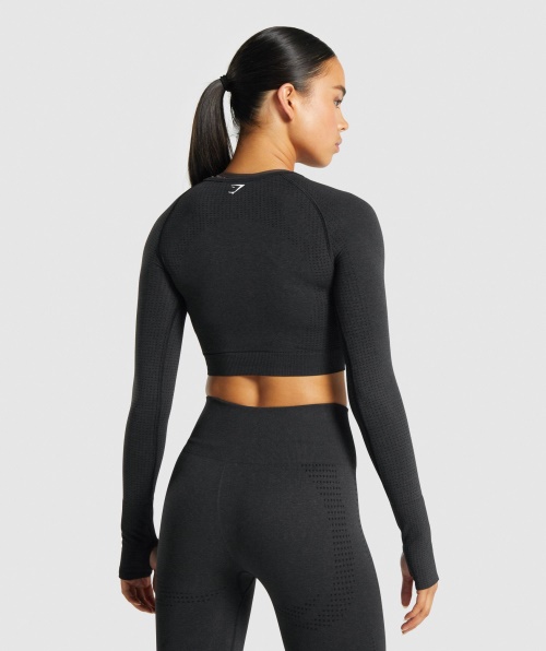 Gymshark Vital Seamless 2.0 Cropped Manga Longa Preta Marl