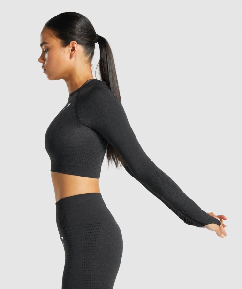 Gymshark Vital Seamless 2.0 Cropped Manga Longa Preta Marl