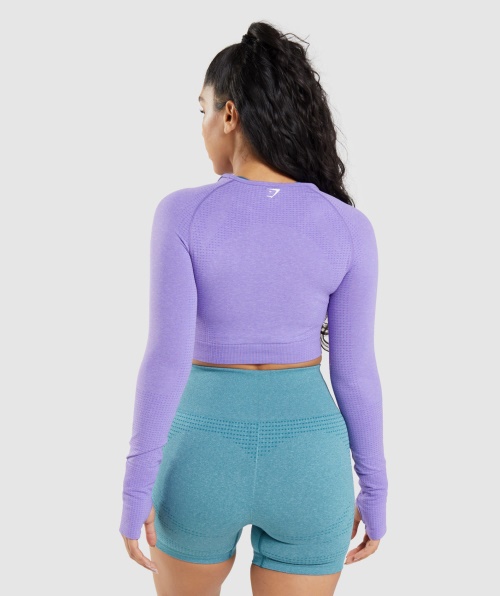 Gymshark Vital Seamless 2.0 Cropped Manga Longa Brilhante Roxo Marl