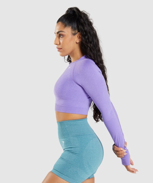 Gymshark Vital Seamless 2.0 Cropped Manga Longa Brilhante Roxo Marl