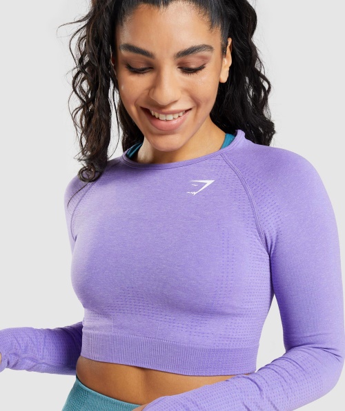 Gymshark Vital Seamless 2.0 Cropped Manga Longa Brilhante Roxo Marl