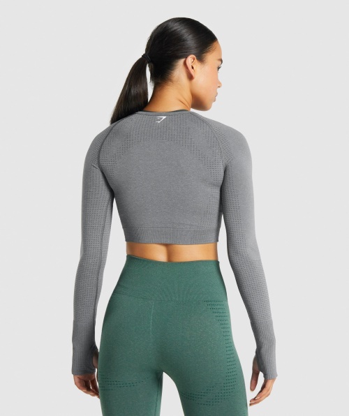 Gymshark Vital Seamless 2.0 Cropped Manga Longa Esfumado Cinza Marl