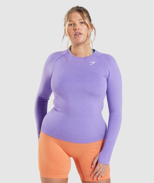 Gymshark Vital Seamless 2.0 Top Manga Longa Brilhante Roxo Marl