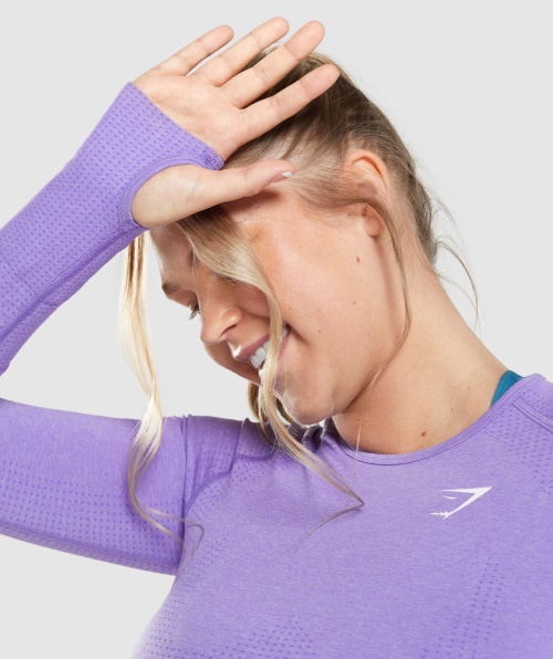 Gymshark Vital Seamless 2.0 Top Manga Longa Brilhante Roxo Marl