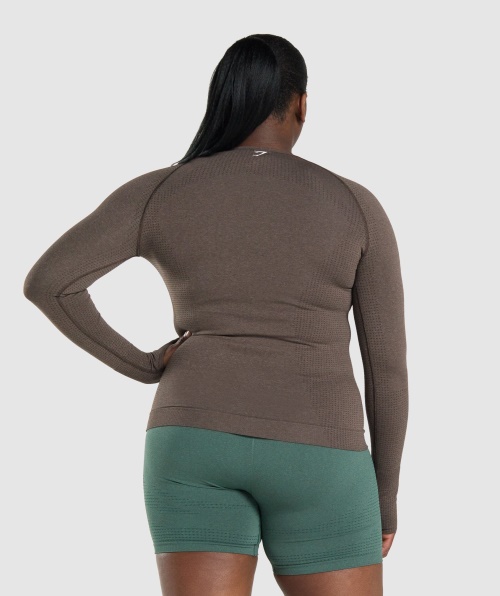 Gymshark Vital Seamless 2.0 Top Manga Longa Marrom Marl